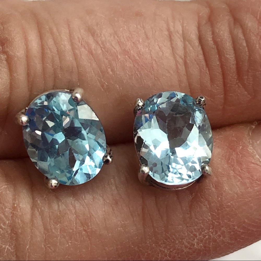 Sky Blue Topaz Sterling Silver Oval Stud Earrings